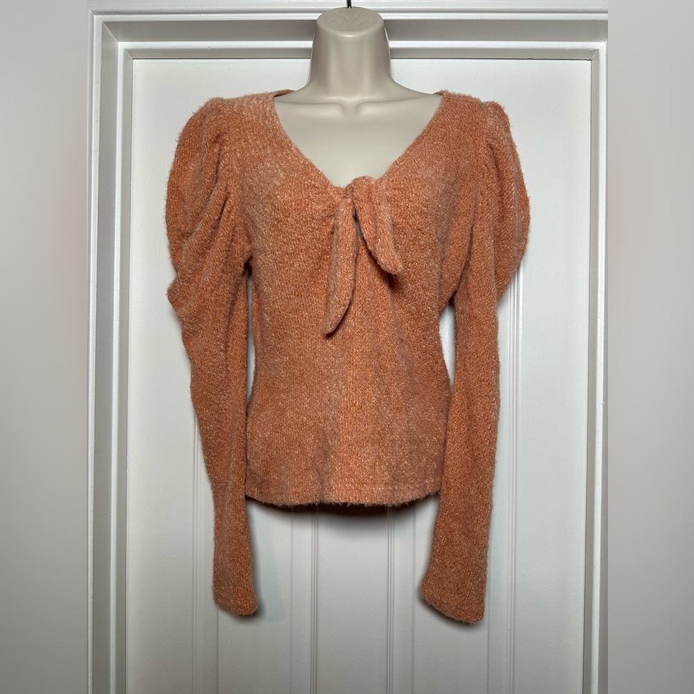 ILLA ILLA Coral Textured Womens Front Tie Feminine Long Sleeve Pullover Sweater